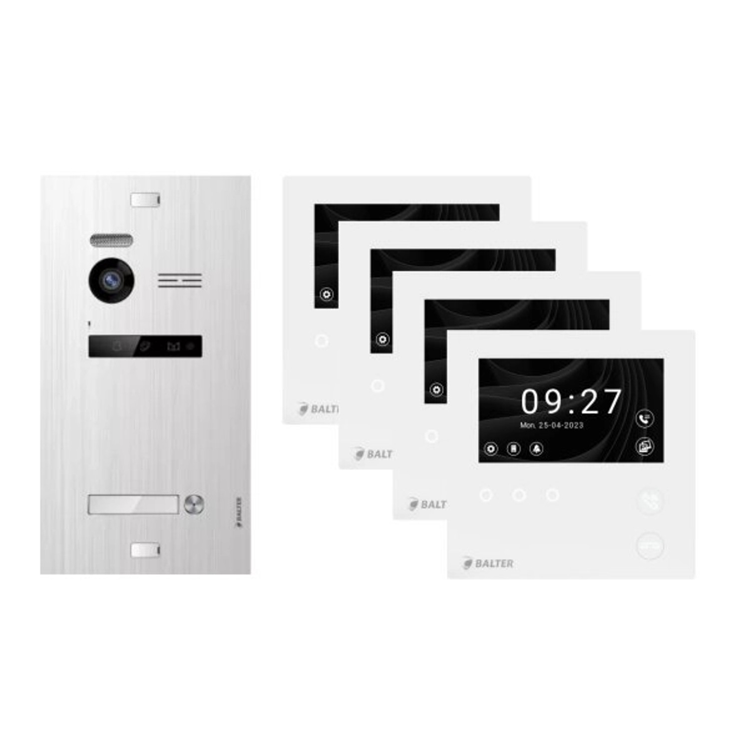 Balter Evo-HD-Mini Video Türsprechanlage Komplettsystem für 1-Familienhaus mit 4x 4,3 Zoll Monitor Silber