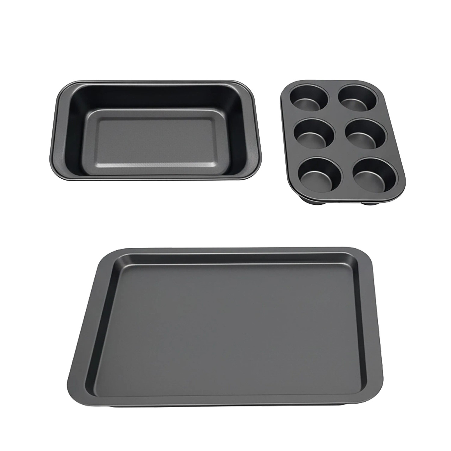 Relaxdays Backformen Set Carbonstahl Dunkelgrau Antihaftbeschichtet 3-teilig 37 cm x 25,5 cm x 6 cm 0,8 kg