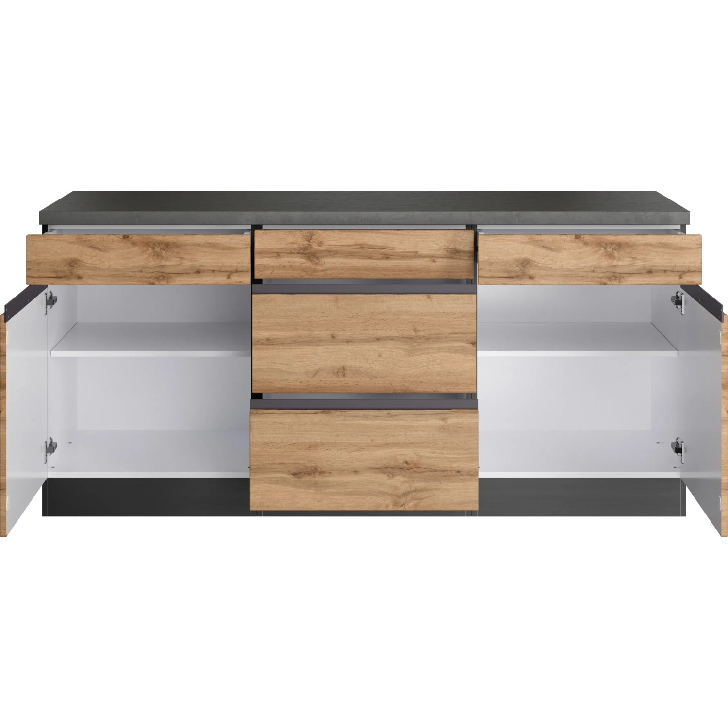 Held Möbel Küchenunterschrank Turin, 180 cm, Wotaneiche/Graphit, mit Schubladen und Drehtüren.