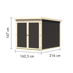 Karibu Fahrradgarage Terragrau: Fahrradbox aus Fichte mit Doppeltür und Maßangaben.