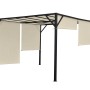 MCW Pergola Beja 4x4m mit beigen Schiebegardinen und schwarzem Stahlgestell.