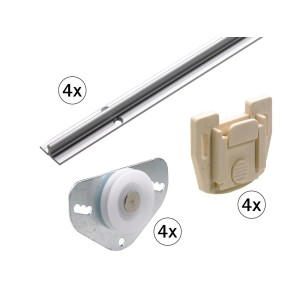 Hettich SlideLine 12 Komplett-Set für 2 Schiebetüren, Aluminium silber, mit Laufprofilen und Befestigungsmaterial.