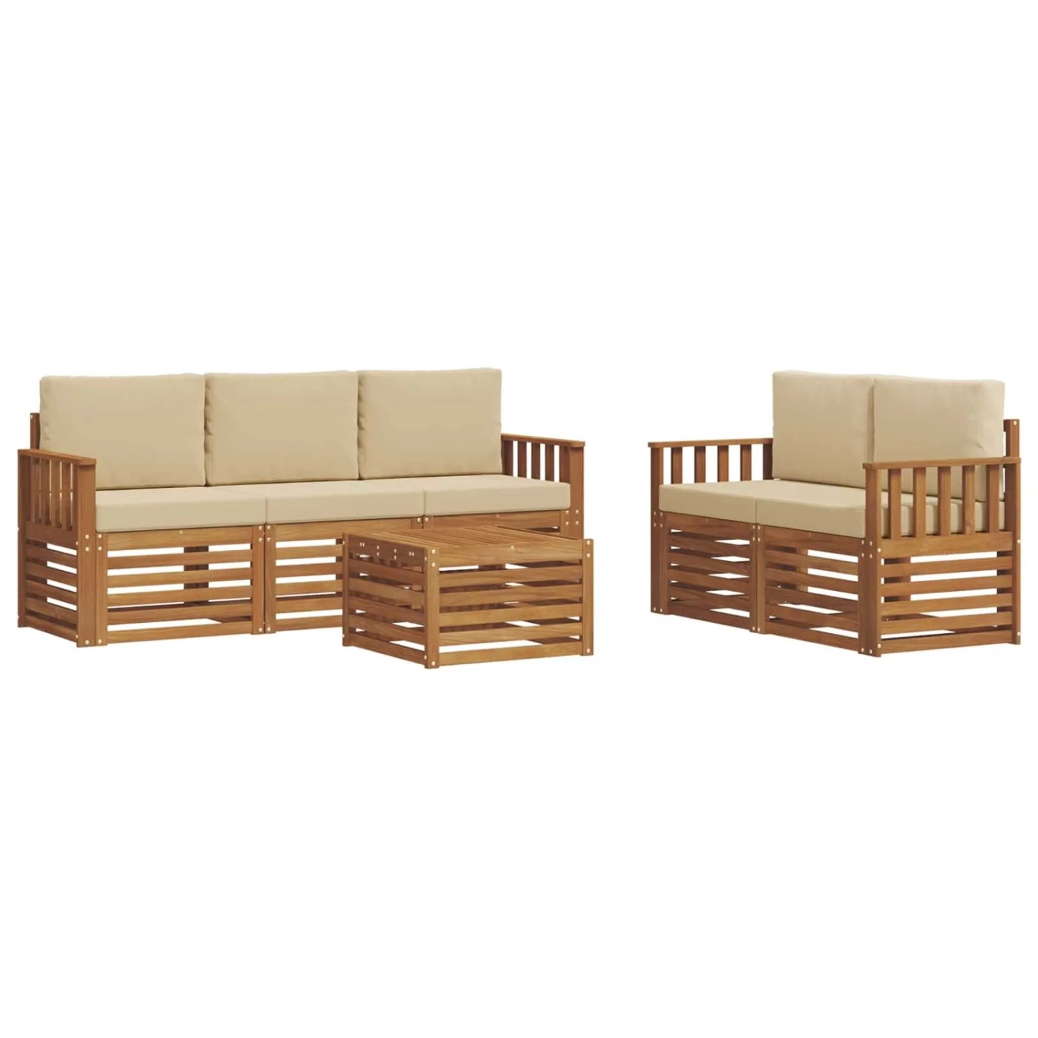 vidaXL Sofagarnituren 6 Tlg Natur und Beige Massivholz Akazie 3374363
