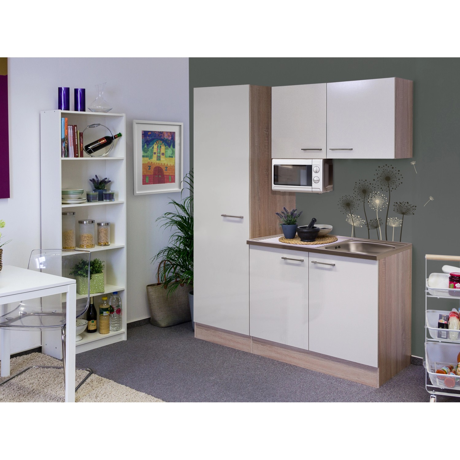 Flex-Well Singleküche/Miniküche 150 cm Orlando Kaschmir Glanz-Sonome Eiche