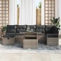 Graues 8-teiliges vidaXL Gartenmöbel Set aus Polyrattan mit Kissen.