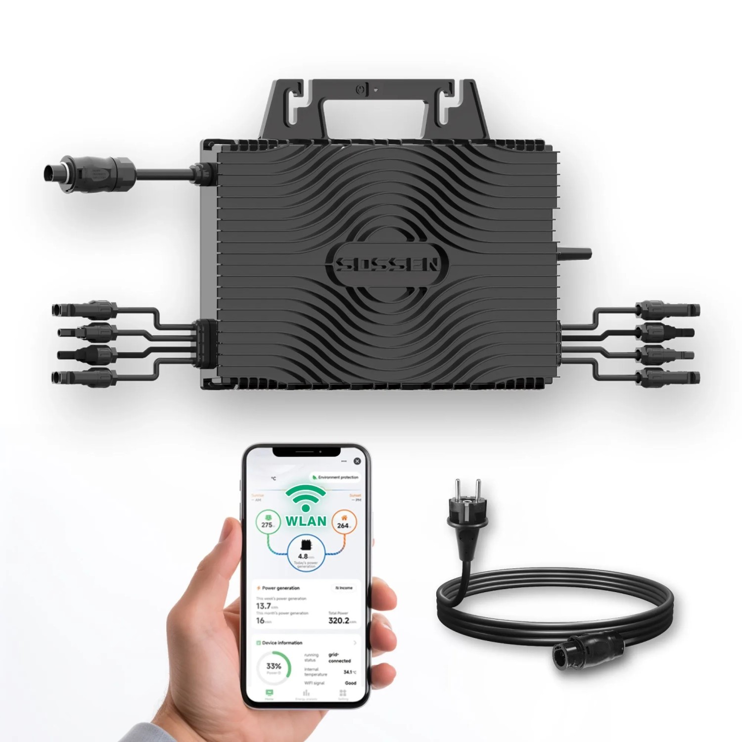 Sossen Micro 2400 Microwechselrichter 4 MPPT mit WIFI inkl. 5 m Anschlusskabel