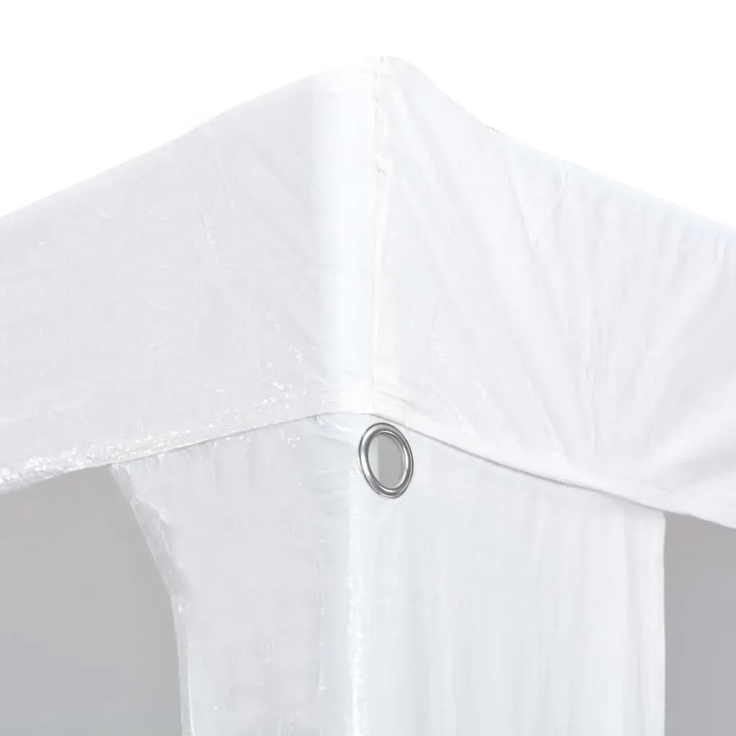 Detailansicht: Weißes Partyzelt 3x12m aus PE, Ecke mit Öse.