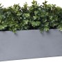 Grauer Vivanno Pflanzkasten Flobo in Betonoptik, 45x17x15 cm, bepflanzt mit grünen Pflanzen.
