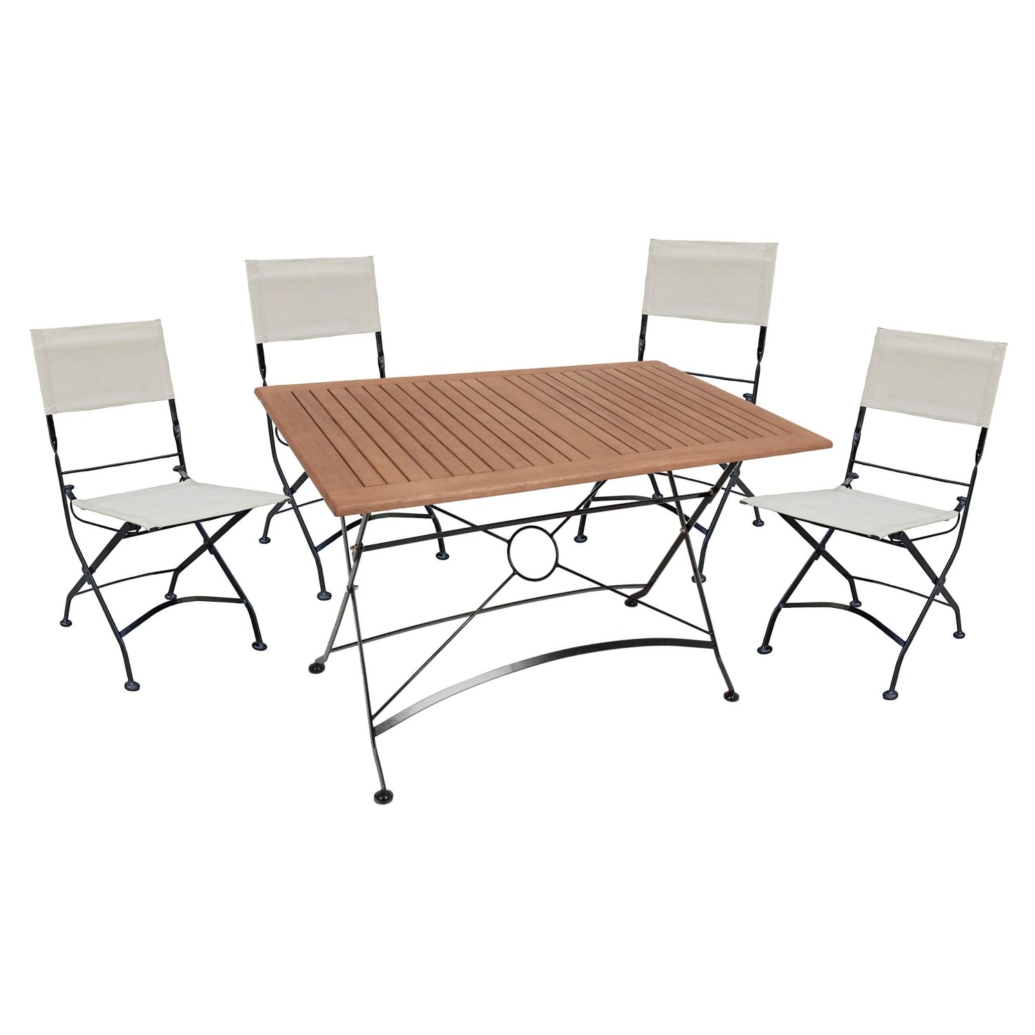 DELUKE Garten-Sitzgruppe EBBA 5-tlg. Eukalyptus Schwarz Tisch Rechteckig Gartenmöbel-Set Gartengarnitur Garten-Essgruppe