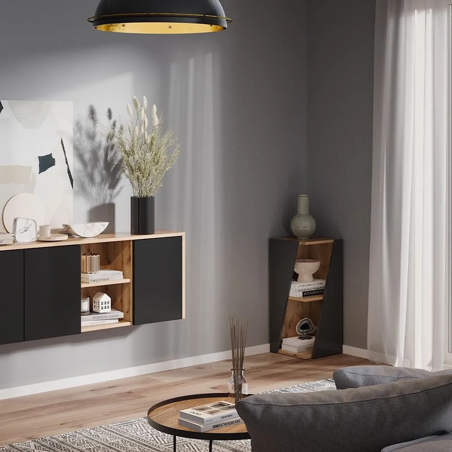 Vicco Midischrank Benno Anthrazit 32 x 71 mit Offenen Ablagen_4