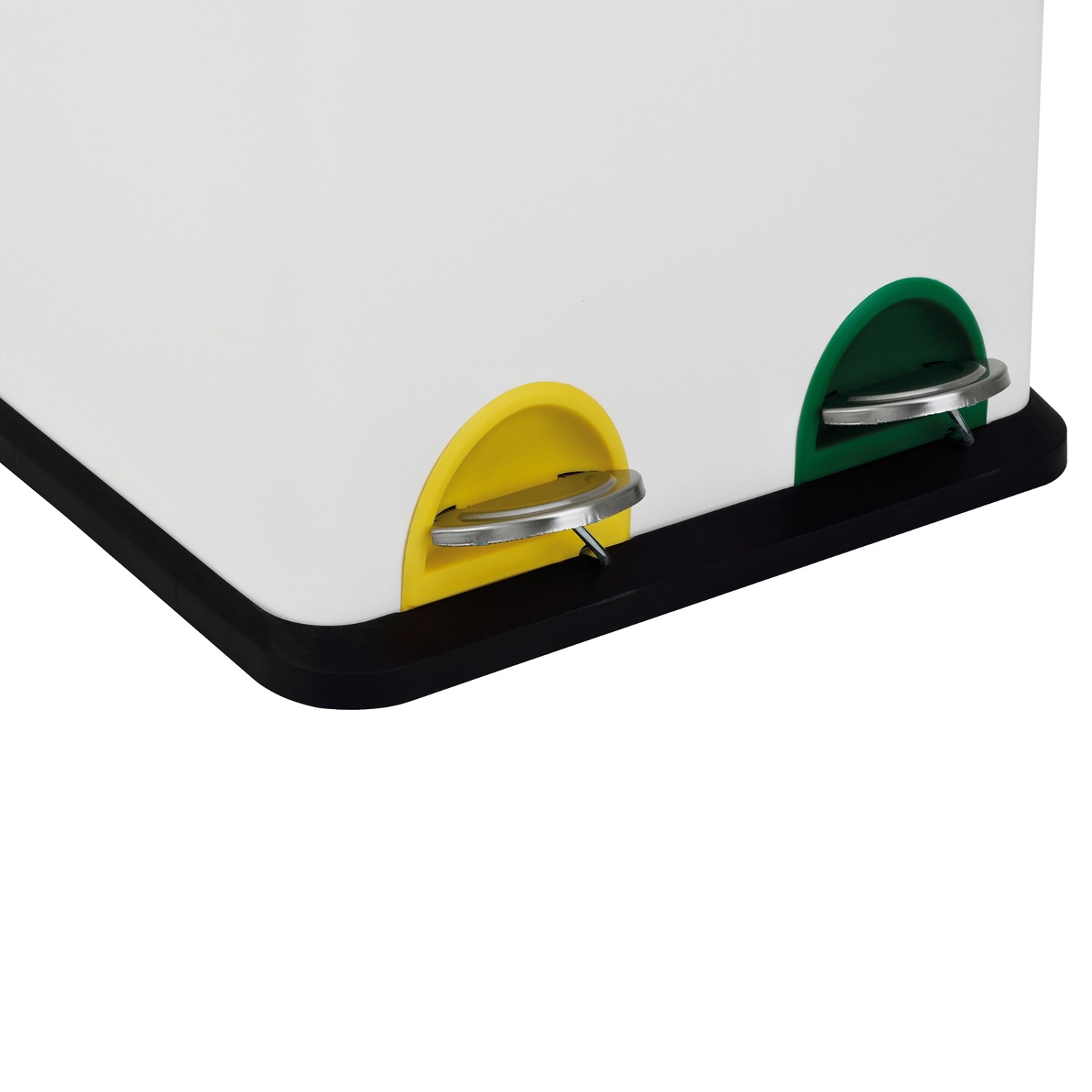 Weißer Svita Trennmülleimer TC2X20 mit gelbem und grünem Pedal für Mülltrennung.