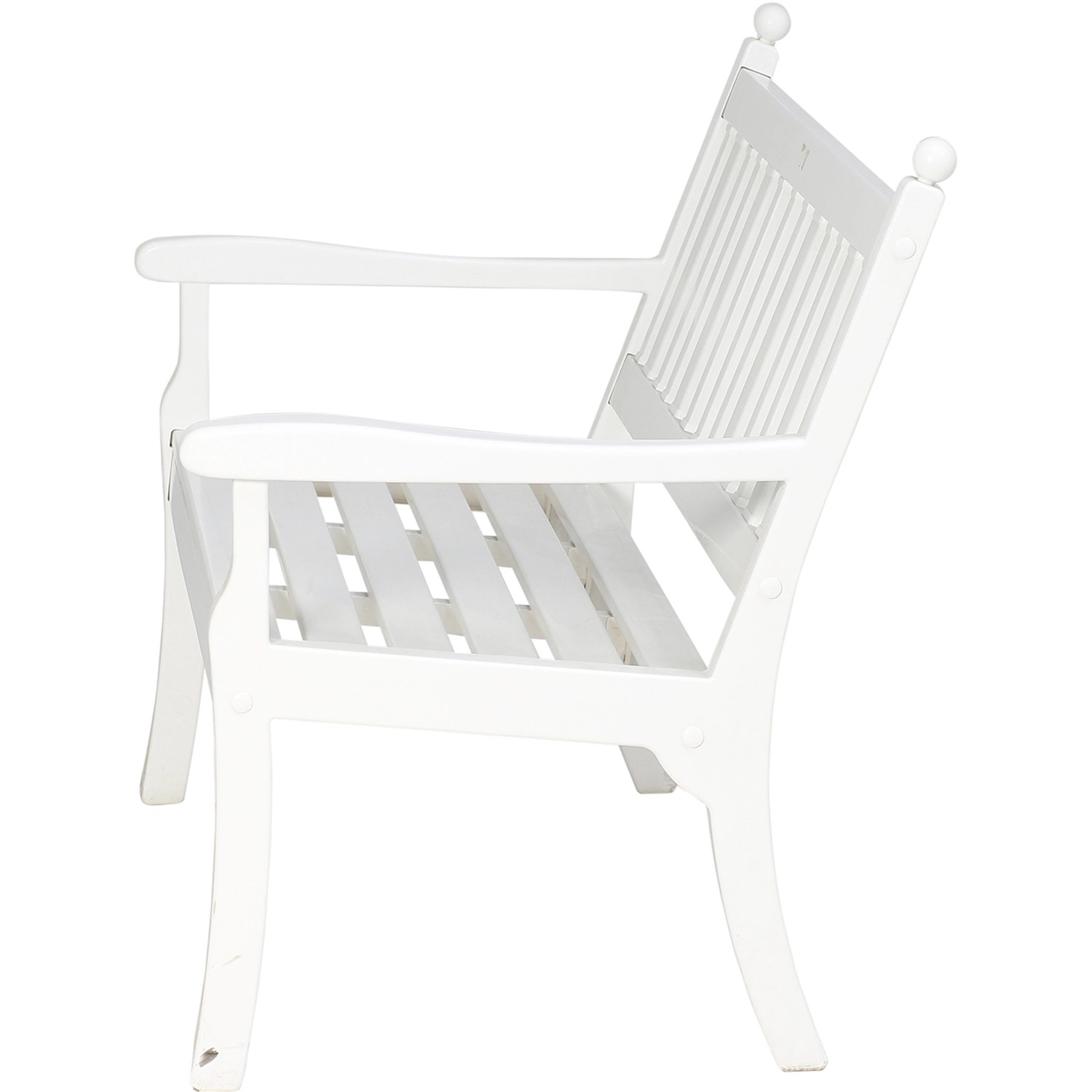 Weiße 2-Sitzer Gartenbank Hohenzollern (115 cm) aus Kunststoff, Seitenansicht.