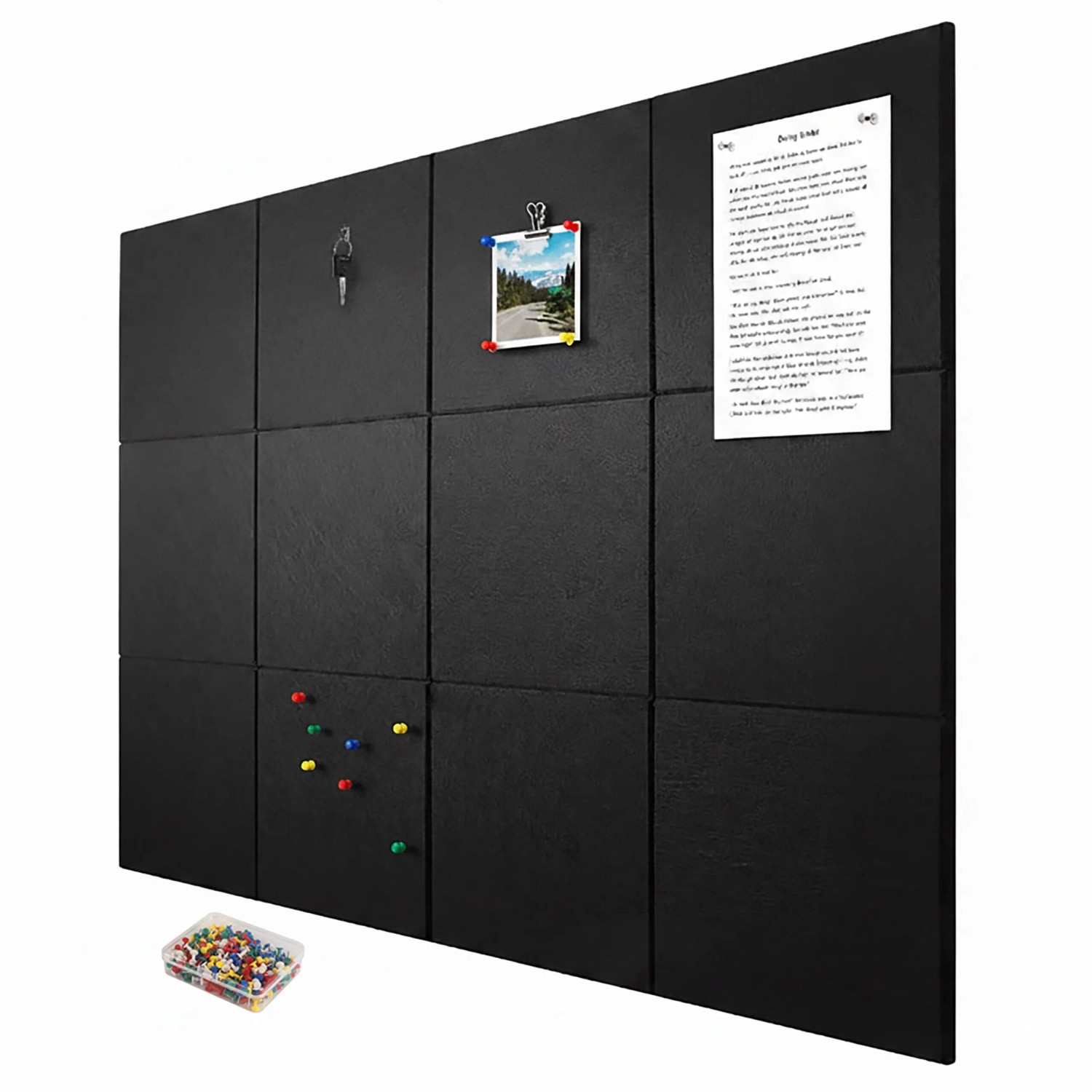 Relaxdays Filzpinnwand Quadrat Filz Schwarz Selbstklebend 12x 30 cm x 30 cm x 0,9 cm