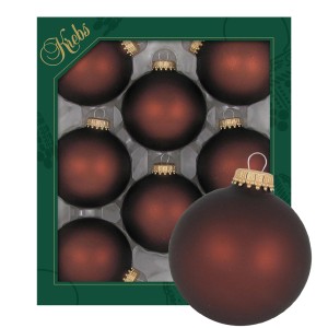 8 matte braune Krebs Glas Lauscha Weihnachtskugeln aus Glas, 7cm, mit Goldkappen im Set für Dekoration.