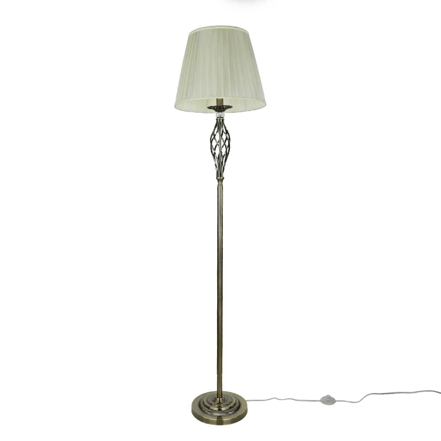 Licht-Erlebnisse Stehlampe Stoff Metall 165 cm Hoch In Messing Antik Beige günstig online kaufen