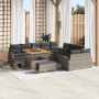 Graues 13-tlg. vidaXL Garten-Sofa-Set aus Poly Rattan mit Tisch und Kissen.