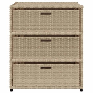 VidaXL Gartenschrank, beige, mit 3 Schubladen aus Poly Rattan für Gartenbedarf.