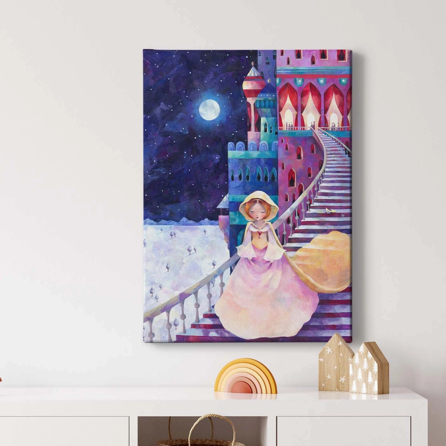Bricoflor Cinderella Bild Auf Leinwand Mädchenzimmer Wandbild Mit Märchen Motiv In Pink Und Blau Kinderzimmer Leinwand B