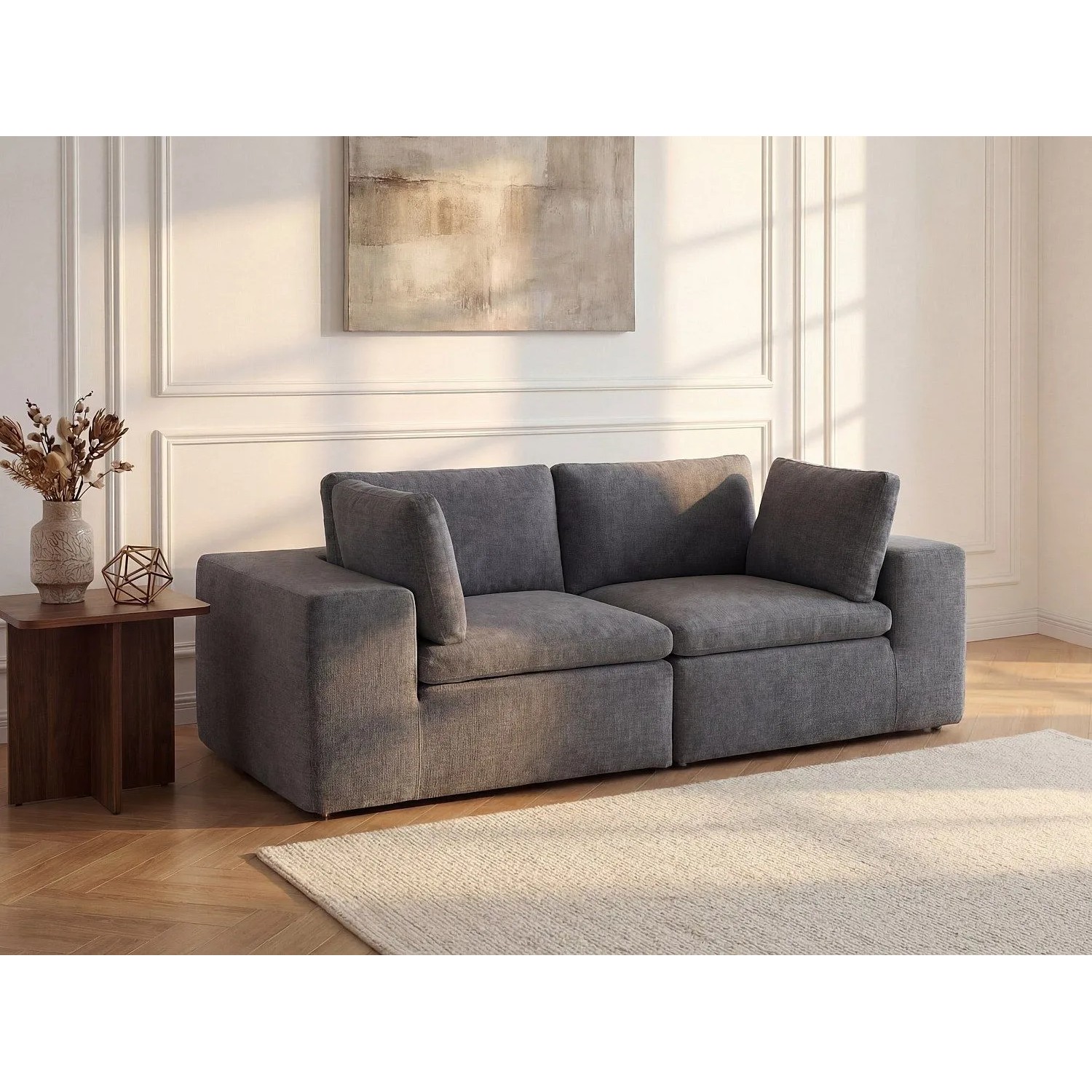 Vente-unique Modulierbares Sofa Cortoline Anthrazitgrau 224 cm