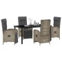 Graue 5-teilige vidaXL Garten Essgruppe aus Polyrattan mit Tisch und Stühlen mit Kissen.