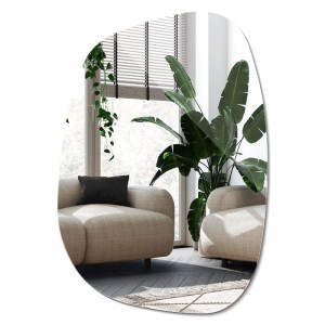 Wallfluent asymmetrischer Design Wandspiegel 38,2x55,1 cm, organische Form, reflektiert modernes Interieur.