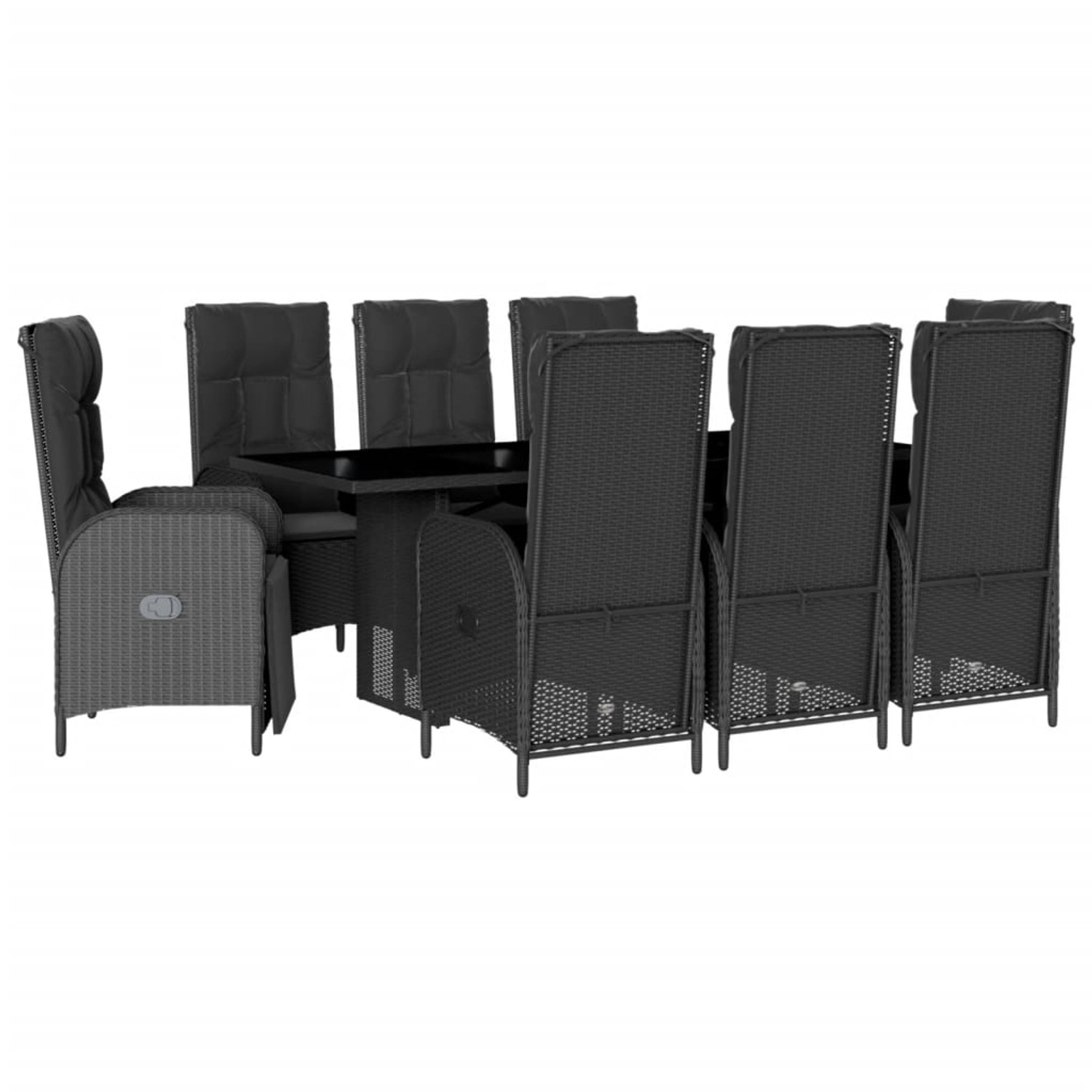 vidaXL 9-Tlg Garten-Essgruppe mit Kissen Schwarz Poly Rattan 3213526