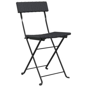 Schwarzer, klappbarer Bistrostuhl aus Polyrattan und Stahl, 2er-Set für Garten oder Terrasse.