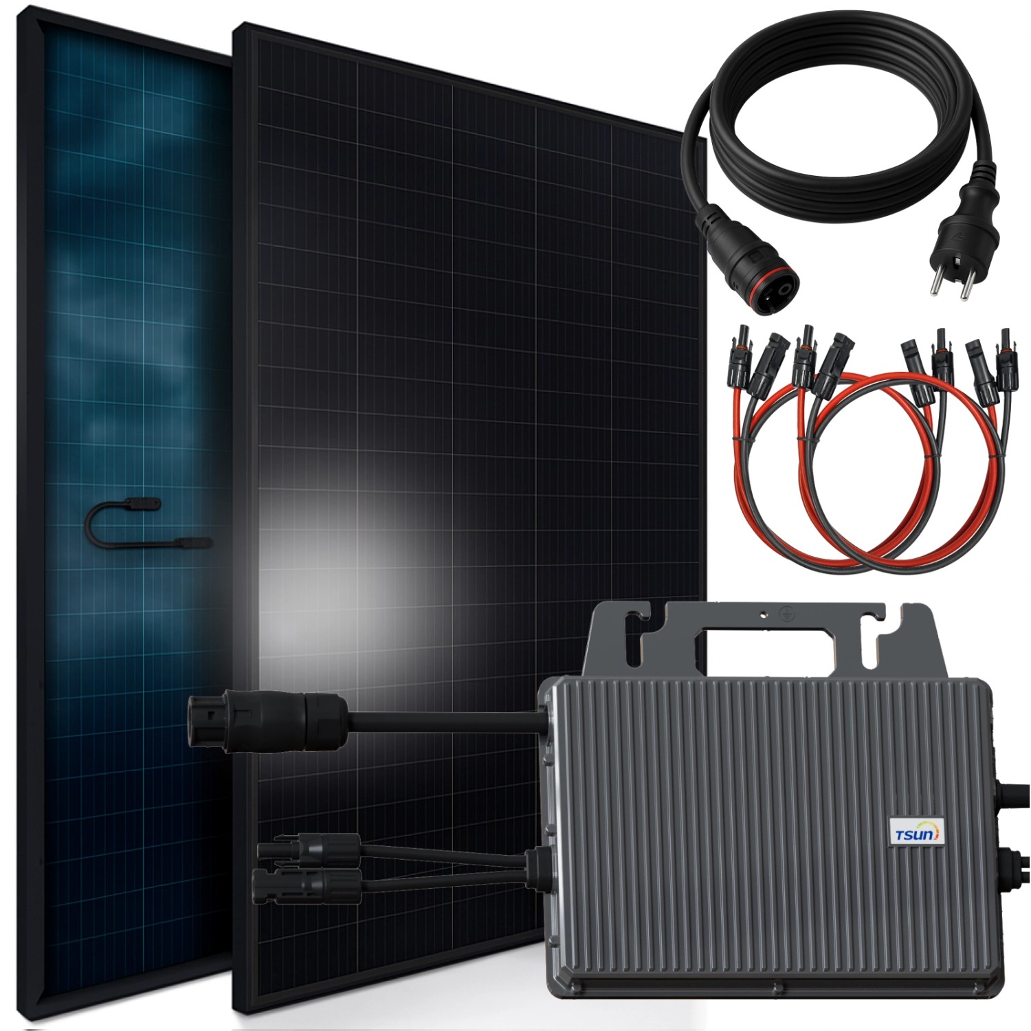 SUNNIVA Balkonkraftwerk 920 W mit TSUN 800 W Wechselrichter inkl.5m Kabel 2x 460 W Solarmodule Bifazial Fullblack Glas-G...