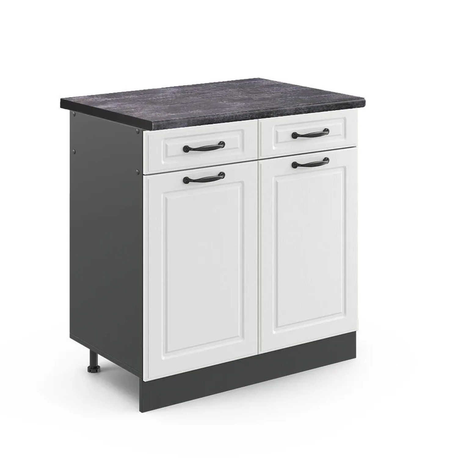 Vicco Küchenunterschrank R-Line Weiß Landhaus Anthrazit 80 cm AP Anthrazit mit Anthrazit Korpus