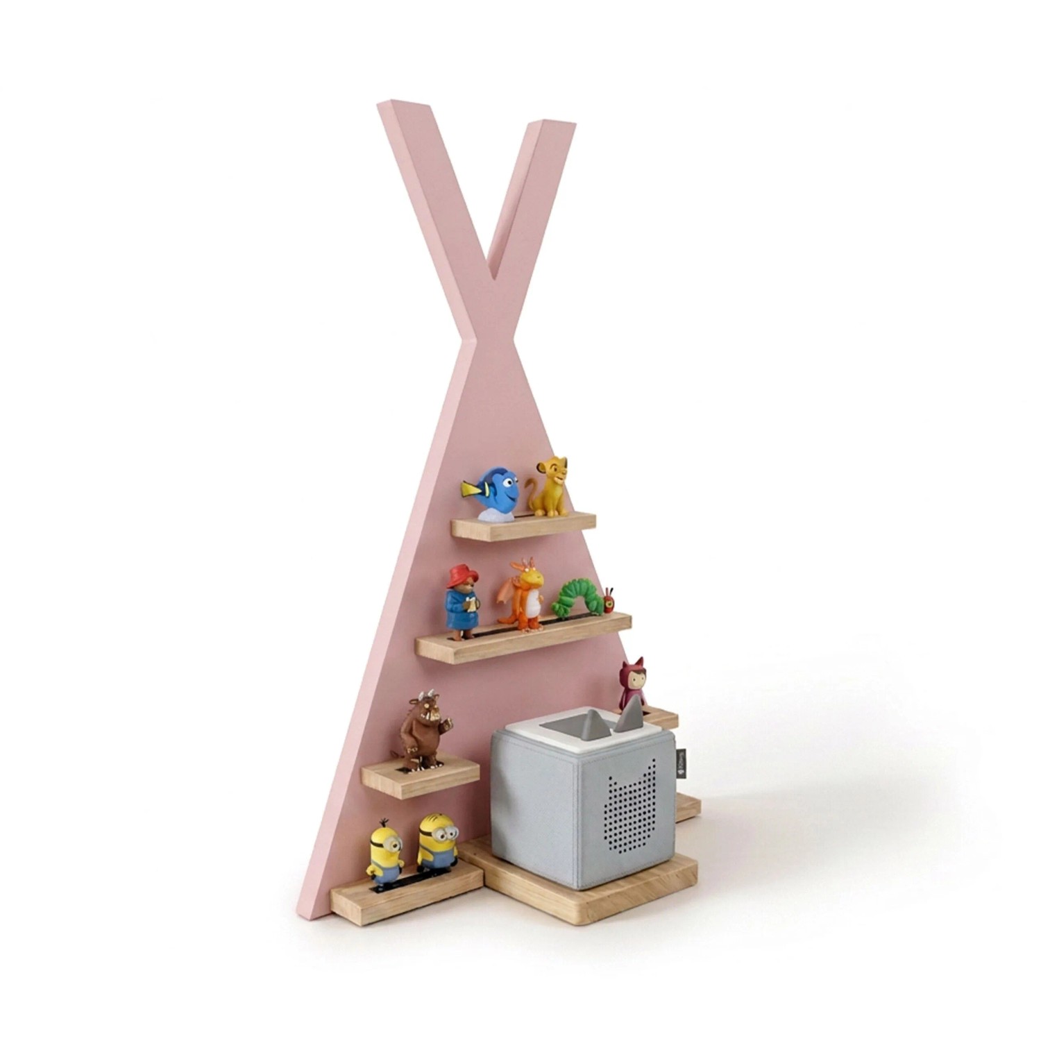 Relaxdays Toniebox Regal in Zeltform MDF Kiefernholz Rosa mit Magnetstreifen 69 x 49 x 9 cm 2,3 kg