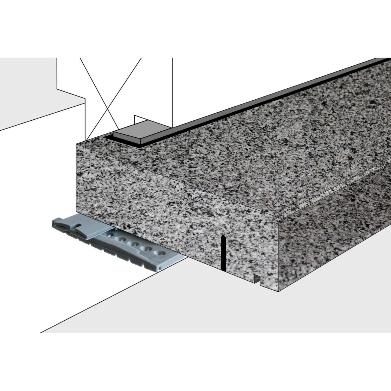 Wigasil Brüstungs-Set: Montagesystem für Fensterbänke mit Brüstungsauflage, Detailansicht.