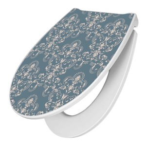 Banjado Premium WC-Sitz mit Absenkautomatik, Motiv Royal Creme Blau, aus Duroplast.