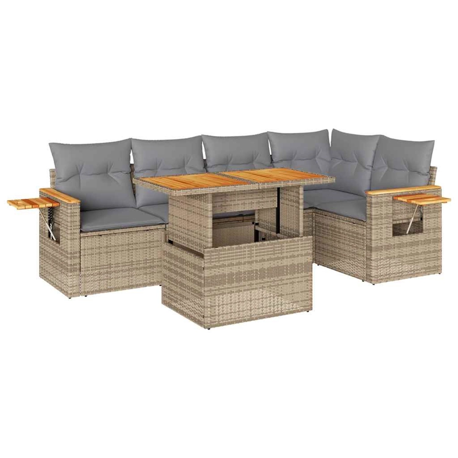 vidaXL 6-Tlg Garten-Sofagarnitur mit Kissen Beige Poly Rattan Akazie 332760 günstig online kaufen