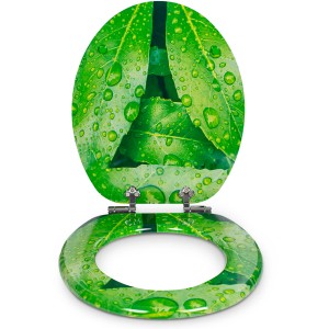 Sanfino WC-Sitz Fresh Leaves: Toilettendeckel aus Holz mit Absenkautomatik und grünem Blätter-Motiv.