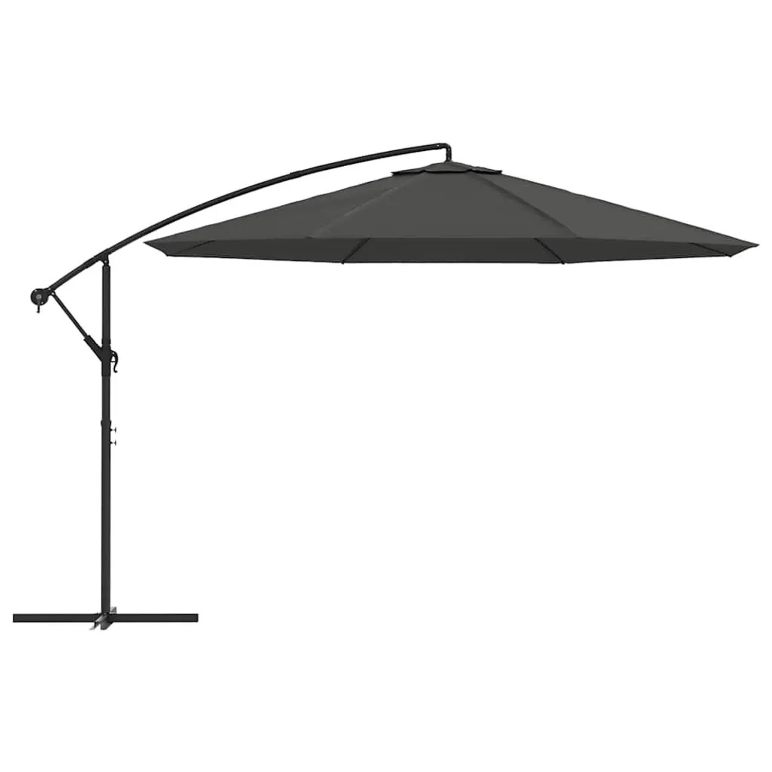 Anthrazitfarbener Ampelschirm mit Metall-Mast und Kurbelmechanismus. Großer Sonnenschirm für Garten und Terrasse.