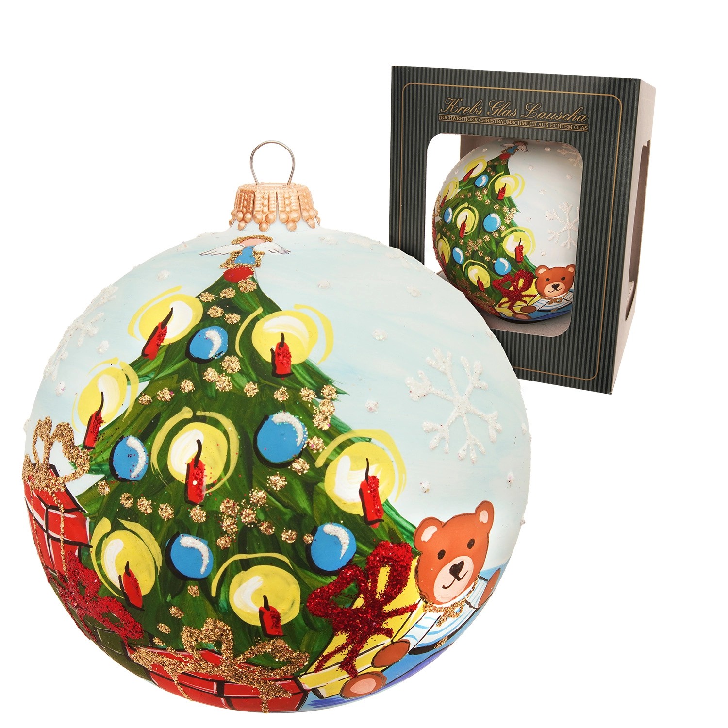 Krebs Glas Lauscha Weihnachtskugel Christbaum und Bär Blau 10cm günstig online kaufen