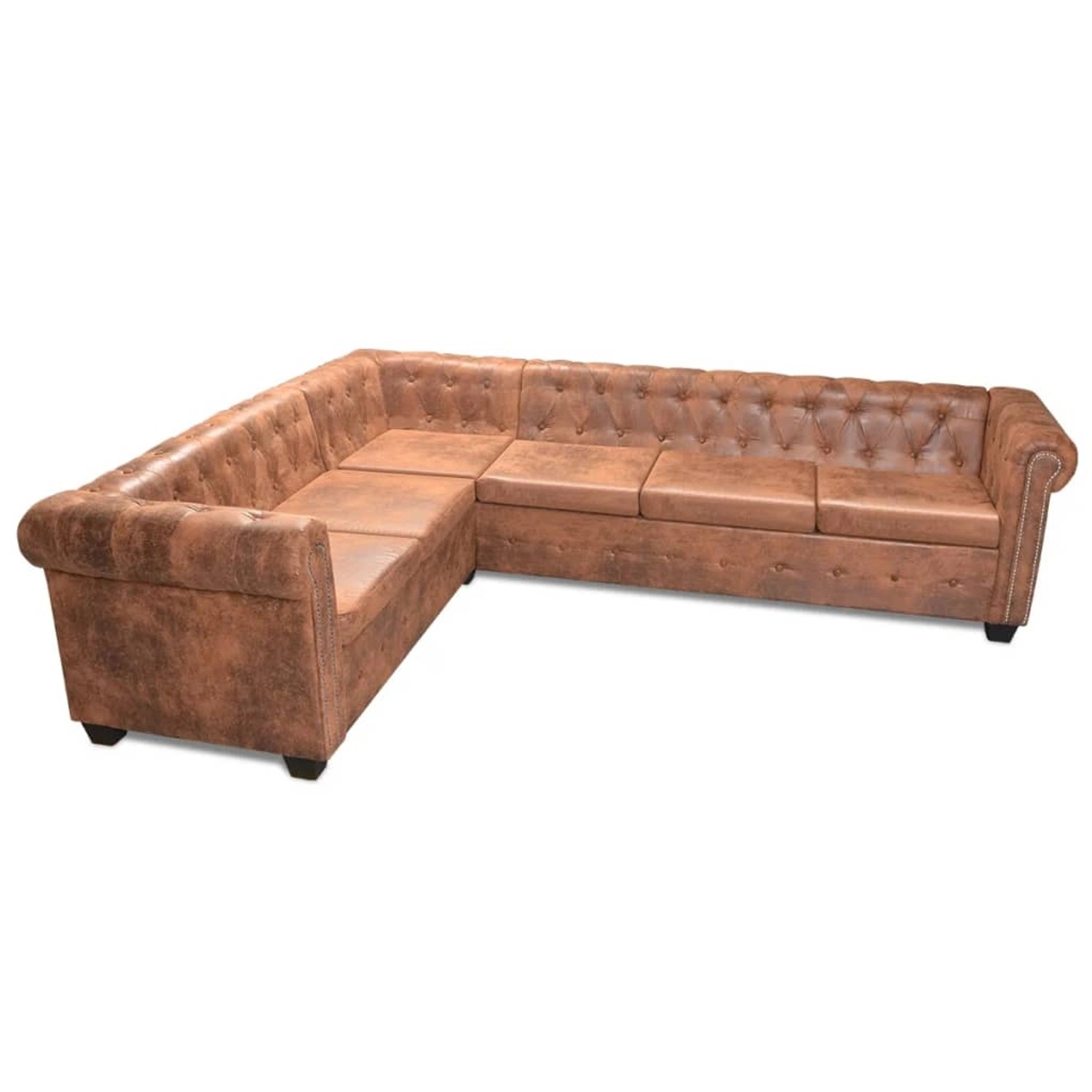 vidaXL Chesterfield Ecksofa 6-Sitzer Kunstleder Braun günstig online kaufen