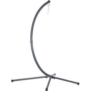 Anthrazitfarbener Hängesessel-Ständer aus Stahl für entspannte Stunden im Garten.