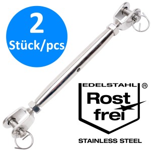 2er Set Toldoro M16 Wantenspanner aus Edelstahl V4A mit Gabel-Gabel-Konstruktion.