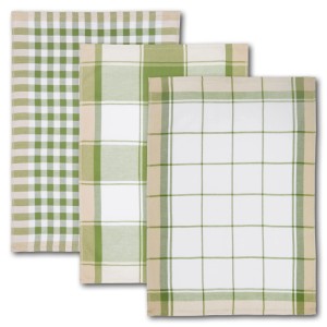 3er Set Dyckhoff Geschirrtücher im Karo-Design in Olive und Weiß, 50x70 cm.
