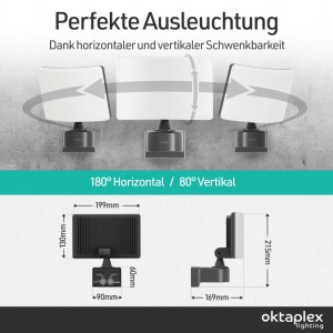Oktaplex Cali LED Außenstrahler IP65 3000K Warmweiß 30W 2200 Lumen Wandlampe Anthrazit inkl. Eckhalterung