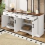 Weißes Merax Sideboard mit brauner Platte, 4 Türen mit 3D-Streifen, 3 Schubladen und viel Stauraum für Wohnzimmer.