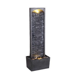Grauer Teamson Home Wasserfallbrunnen (98 cm) mit LED-Beleuchtung und Kieselbasis für den Garten.