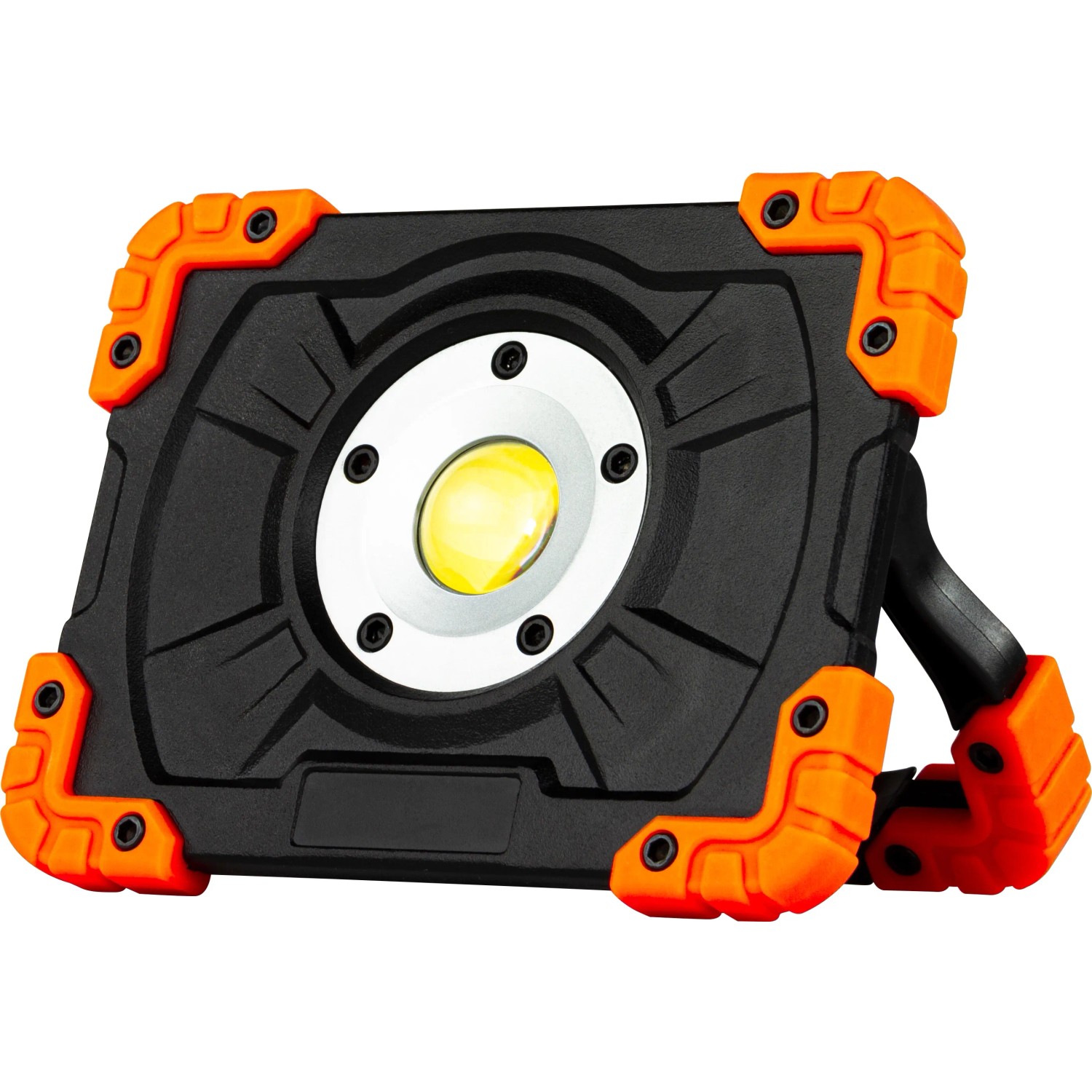 LED-Arbeitsleuchte Flood, 5W, mit Powerbank und USB-Kabel, schwarz-orange.