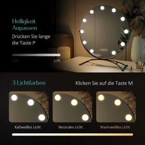 Emke Hollywood Kosmetikspiegel mit 3 Lichtfarben und 7x Vergrößerung, 50x58cm.