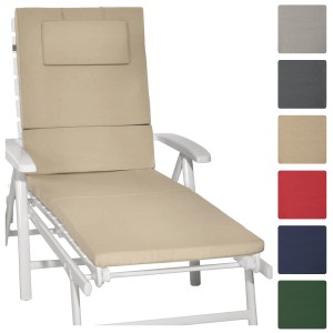 Beautissu Loft RL Rollliegenauflage 200x60 Natur auf weißer Liege. Gartenliege Auflage mit Kopfkissen.