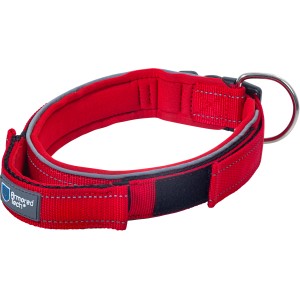 Rotes ArmoredTech Hundehalsband Dog Control XL (51-60cm) mit Kurzleine und Reflektor für große Hunde.
