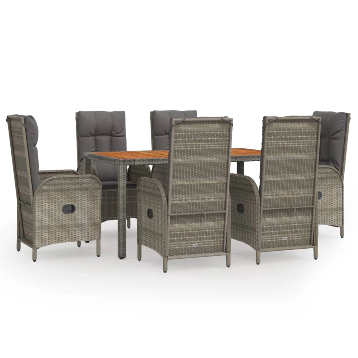 vidaXL 7-Tlg Garten-Essgruppe mit Kissen Grau Poly Rattan 3185041