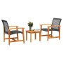vidaXL Bistro-Set, 3-teilig, schwarz, Poly Rattan, Akazienholz. Gartenmöbel-Set mit Tisch und zwei Stühlen.
