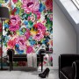Komar Fototapete Romantic Pop, 184x254 cm, mit Blumenmuster in Pink, Rot und Blau.